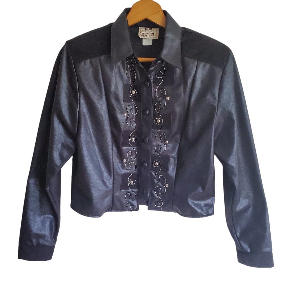 Vtg 1849 Authentic Ranchwear Jacket Womens Sz S Black Button 90s Western Cowgirl